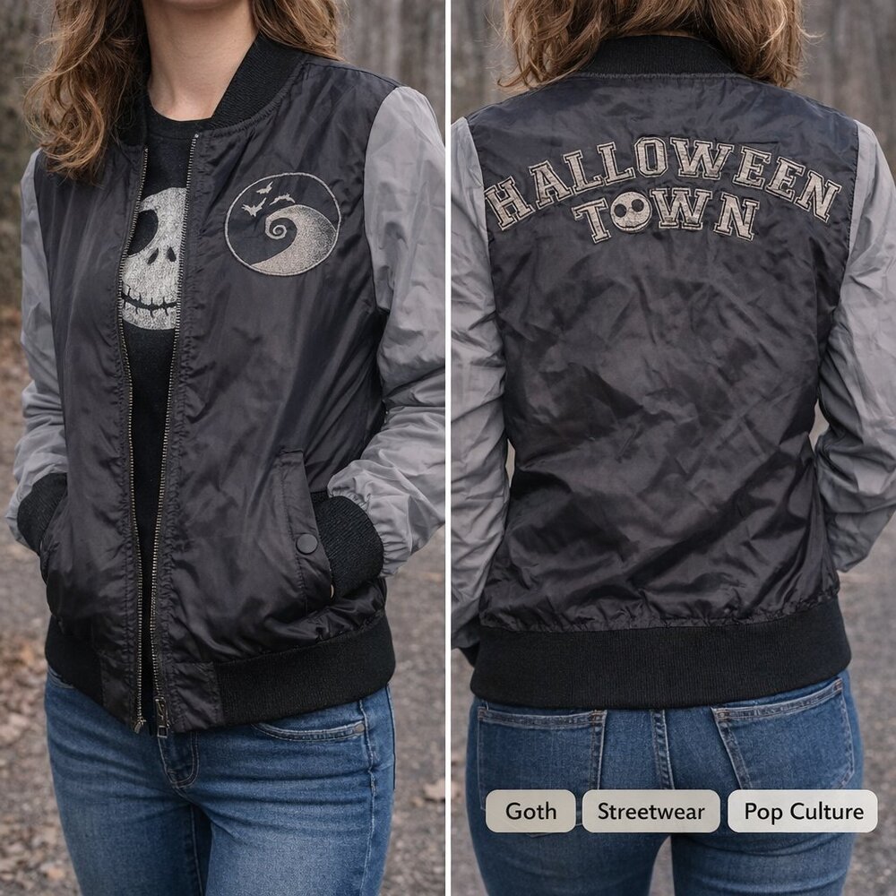 Disney Nightmare Before Christmas Halloweentown Bomber Jacket Large Goth